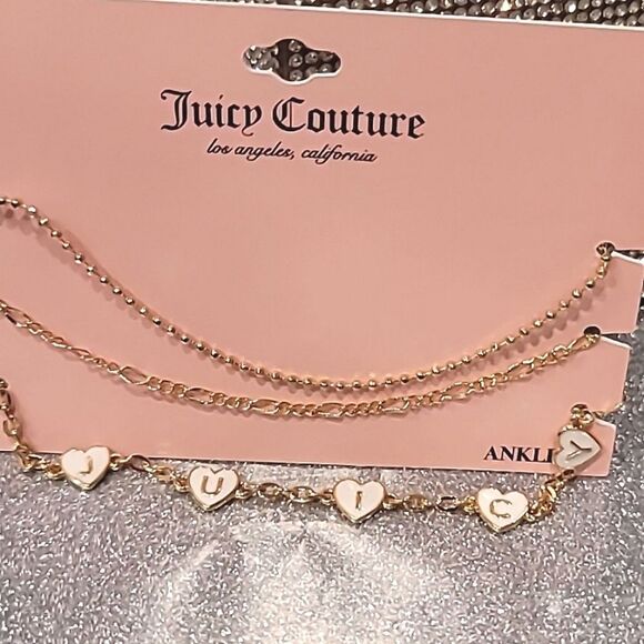 Juicy Couture Heart Logo 3PC Anklet Bracelet Set - Picture 4 of 5